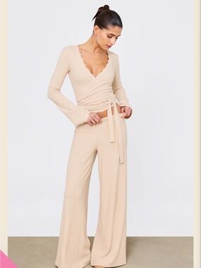 PHEPHE Wide-Leg Lounge Pants in Latte